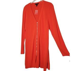 NWOT H by Halston sweater women's size XL red zip up knit boyfriend cardigan QVC